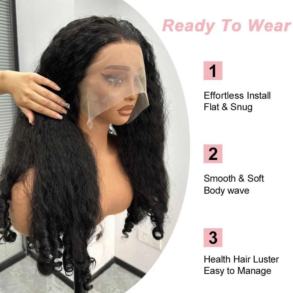Afro Curly Synthetic Lace Wig For Black Women 200% Density Kinky Straight HD Transparent Lace Front Wigs with Bouncy Curly Ends