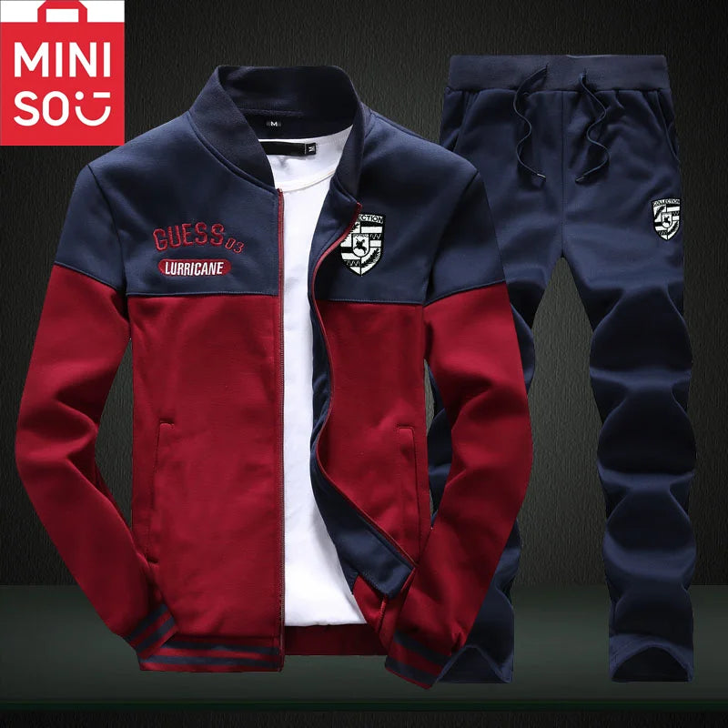 MINISO winter fleece sportswear men's set loose stand collar cardigan jacket outdoor casual multi-color selection set men's hood