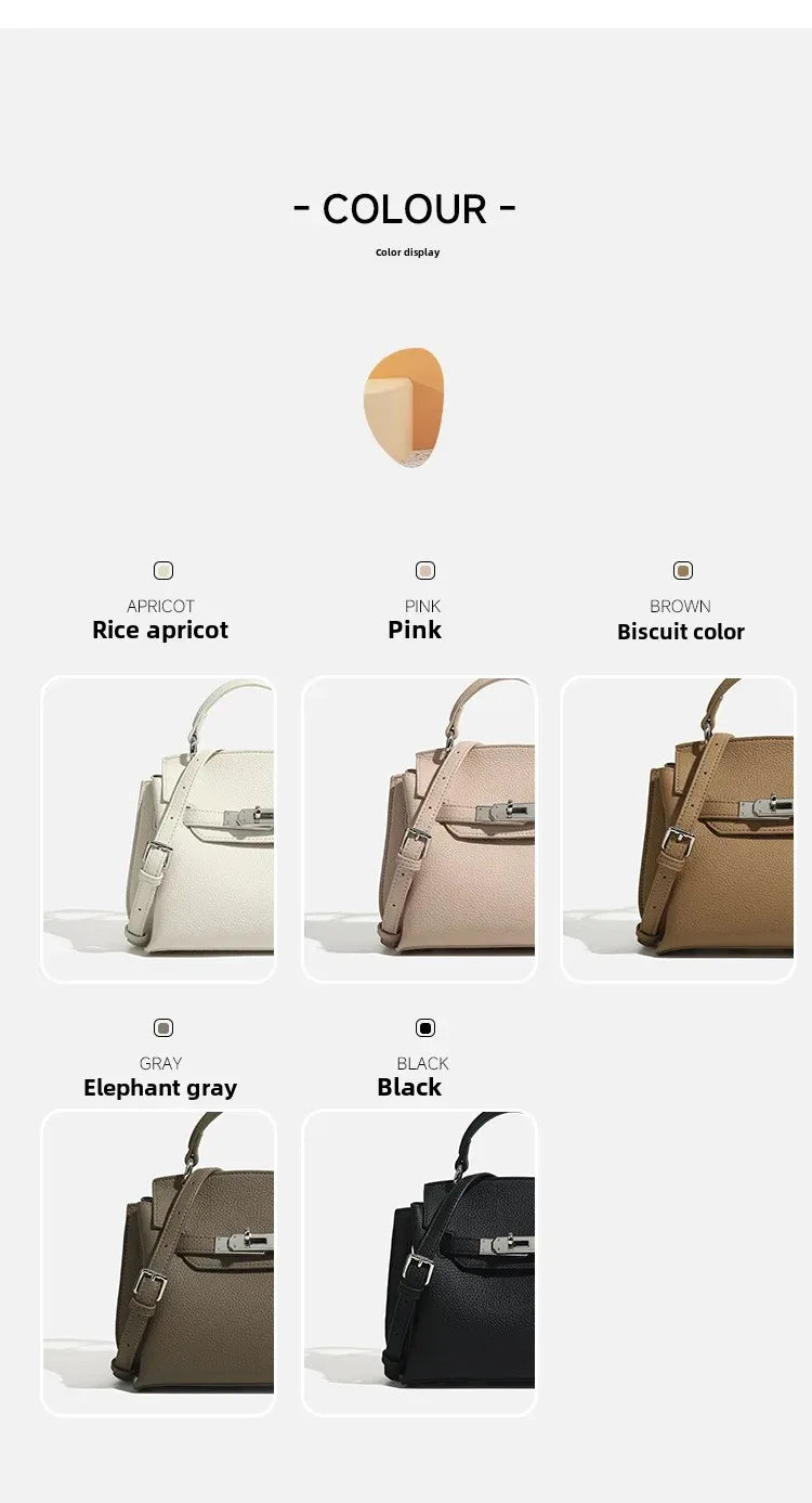 Fashionable Kelly Bag 2025 New Women's Crossbody Bag Retro Lychee Pattern Lock Buckle Single Shoulder Diagonal Bag Luxury Feel