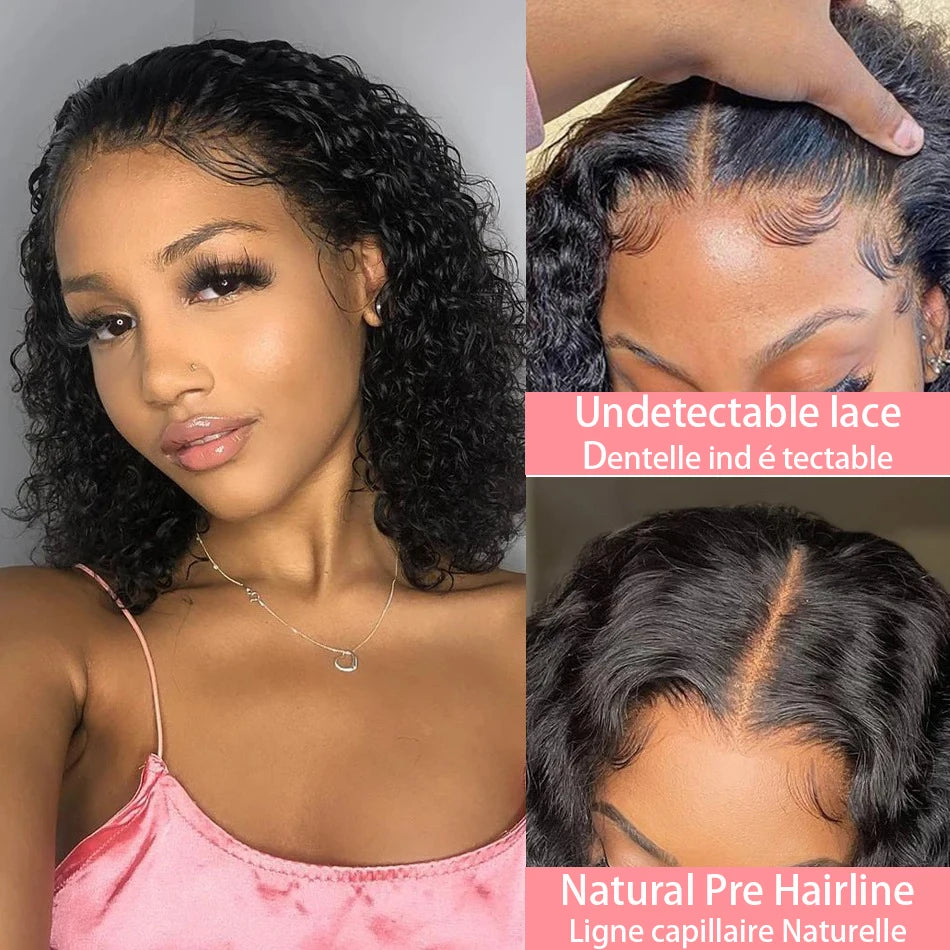 Curly Deep Water Wave 13x4 HD Lace Front Wigs Glueless Short Bob Wig Brazilian 100% Human Hair 4x4 Transparent Lace Frontal Wig