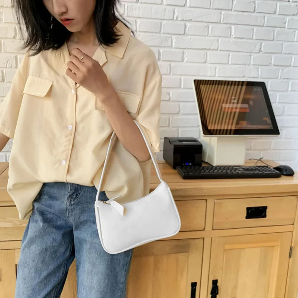 New Retro Soft PU Leather Women Shoulder Underarm Bags Casual Solid Color Small Top-Handle Handbags Ladies Fashion Shoulder Bags