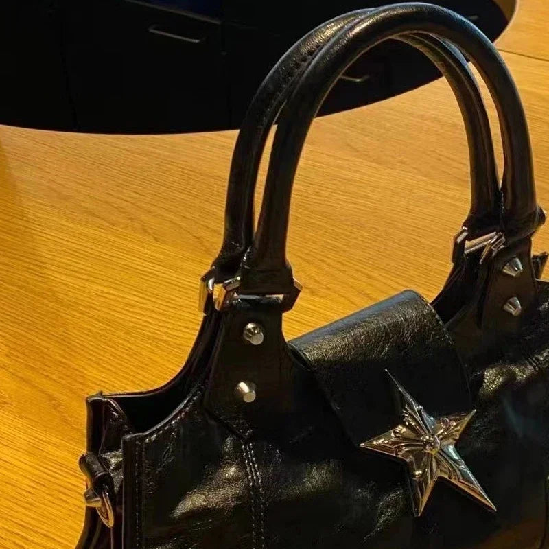 Y2K Korean Gothic Star Girl Black Bag Aesthetic Vintage Fairy Grunge Punk Goth Purse Shoulder Handbags Bucket Tote Bags Women