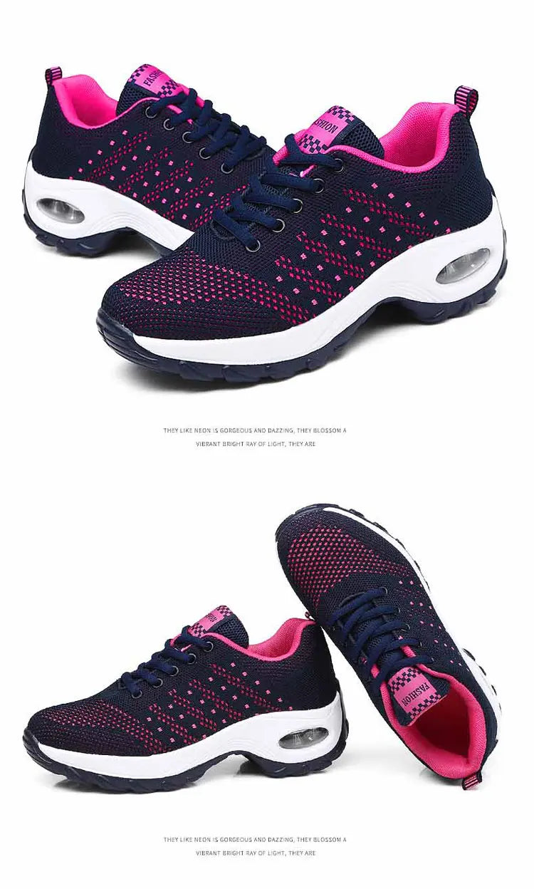 New Running Shoes Ladies Breathable Sneakers Summer Light Mesh Air Cushion Women's Sports Shoes Outdoor Lace Up Training Shoes
