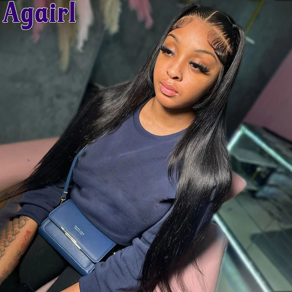 32 34 Inches Ready Go Green Highlight 13X6 Lace Front Human Hair Wigs Pre Plucked 13x6 Bone Straight Lace Frontal Wigs for Women