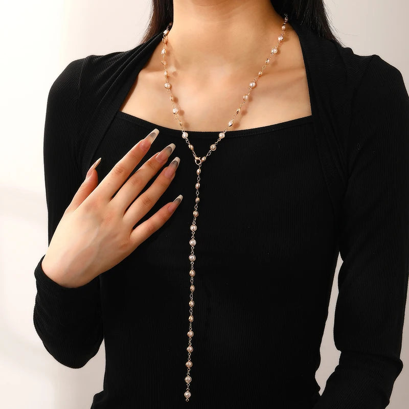 2025 New French Retro Pearl Long Chain Tassel Necklace Ladies Gentle Trend Elegant Holiday Accessories Y2K Simple Jewelry 80Cm