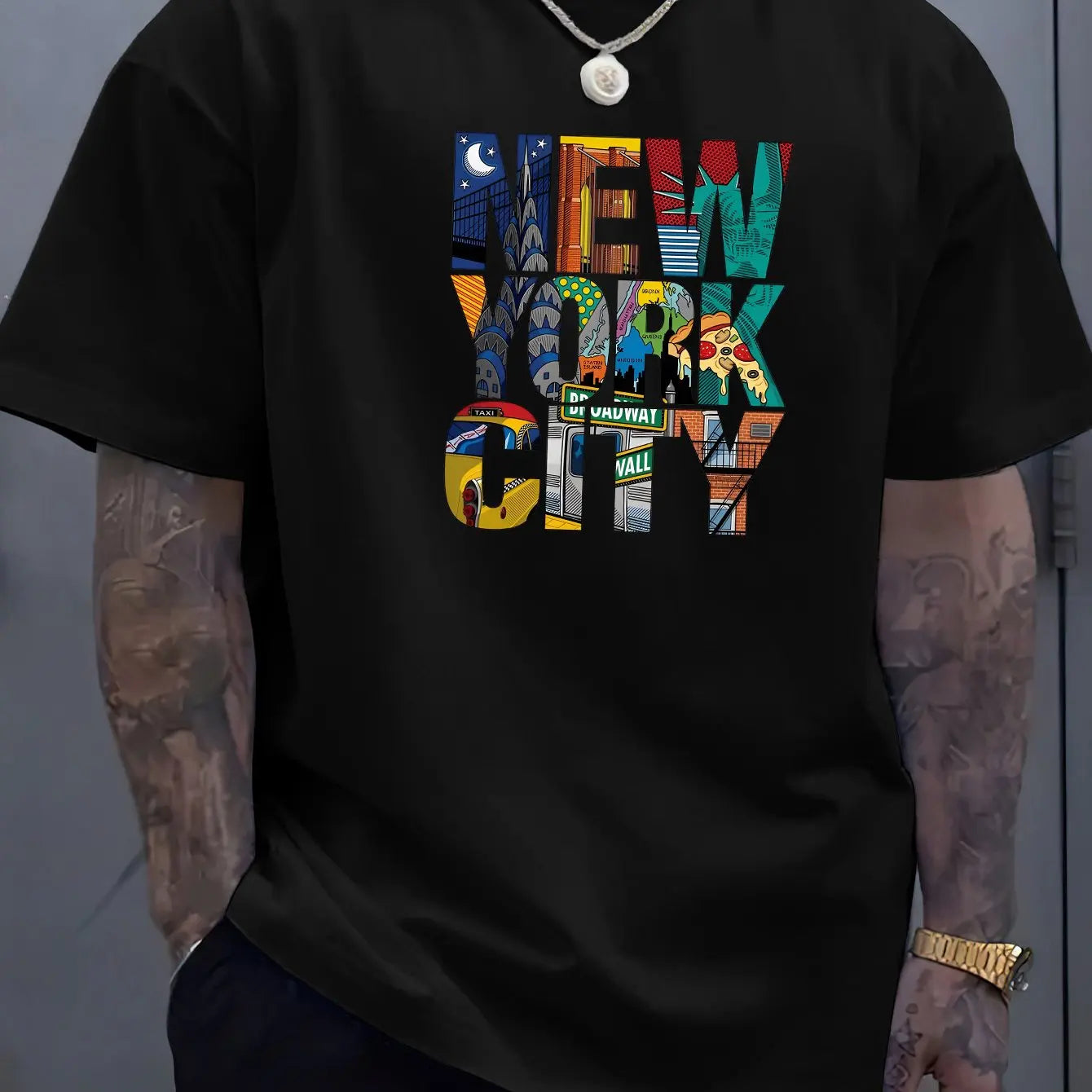 Summer Men 100% Polyester Comfortable Casual Loose Plus Size NEW YORK CITY Printed Sports Round Neck Short Sleeved T-shirt Top