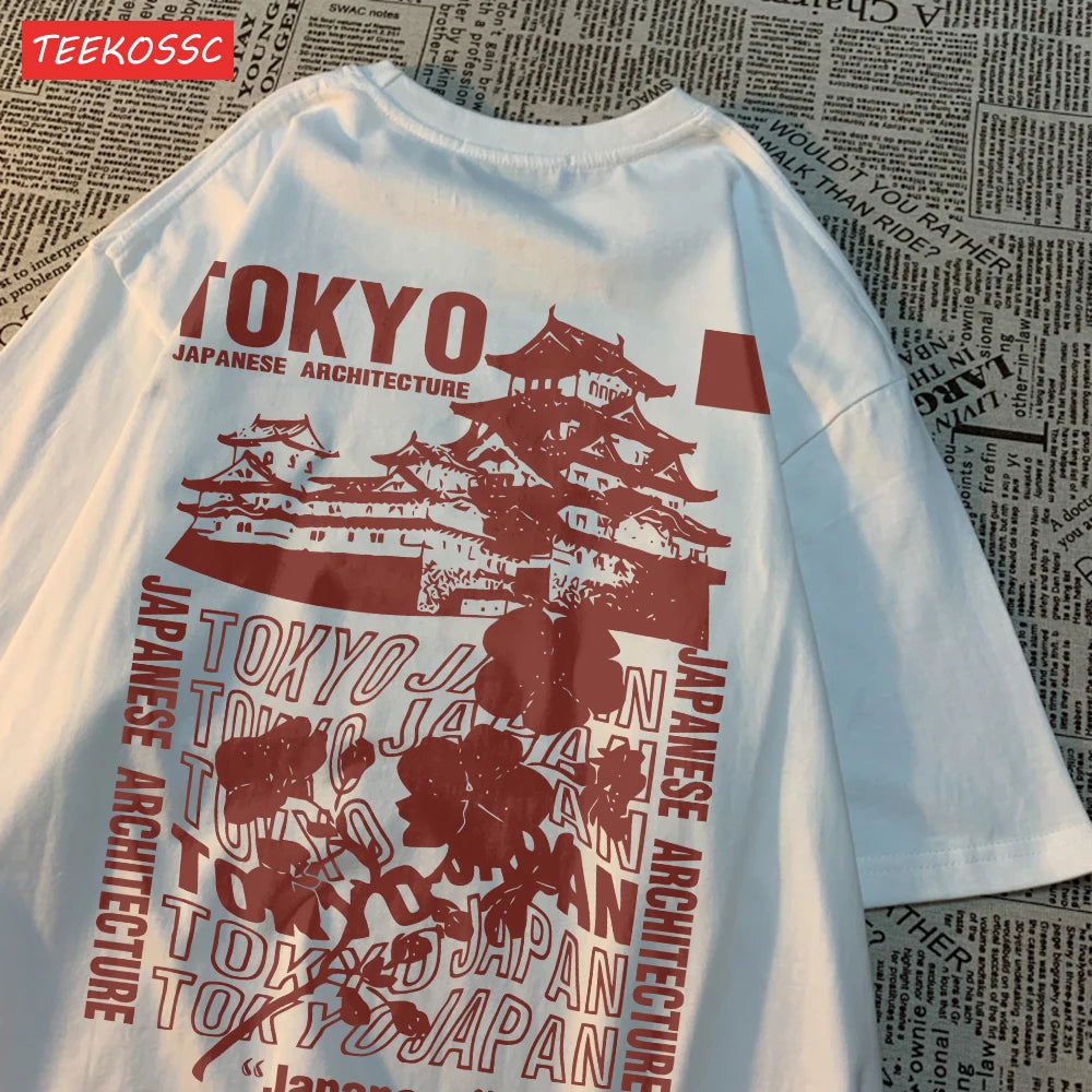Trend Cotton Women'S T-Shirts Japanese Tokyo Sakura Printed Streetwear Soft Breathable Oversize Summer Street Female Clothes