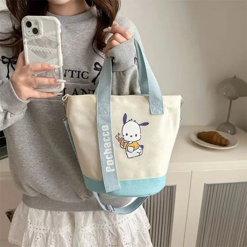 MINISO Sanrio Canvas Crossbody Bag Cute Fashion Handbag Bucket Bag Large Capacity Commuter Girl Gift