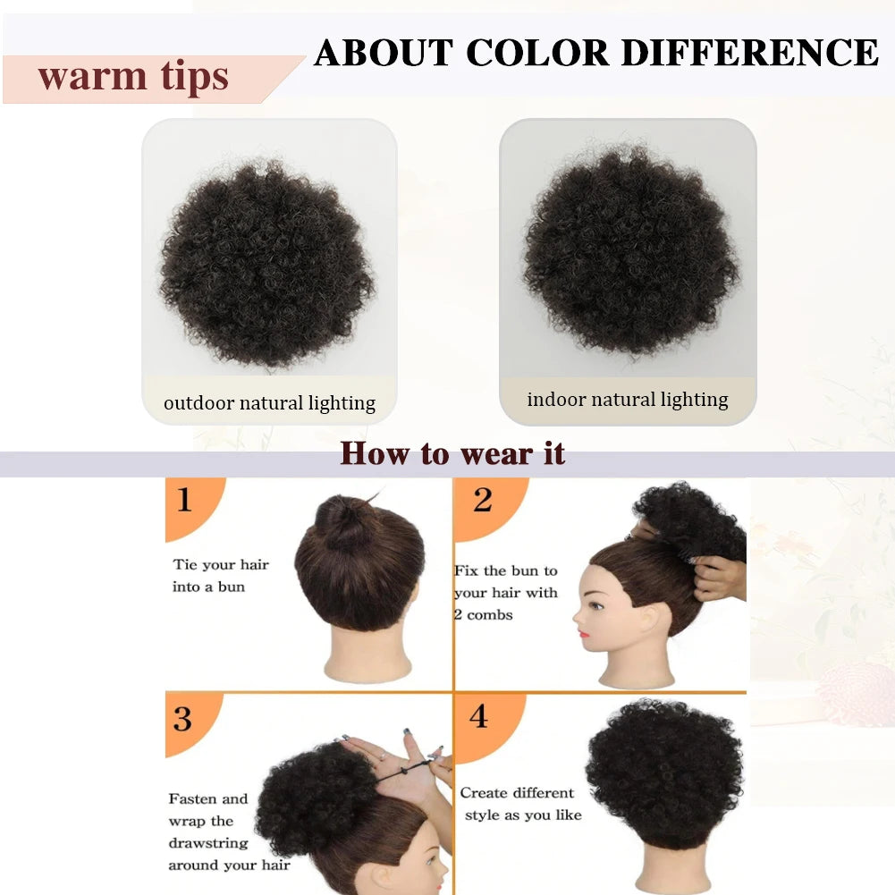 100% Human Hair Afro Kinky Puffs Drawstring Ponytail Extensions for Black Women 4# 99J 30 Kinky Curly Afro Puff Hair Accessories
