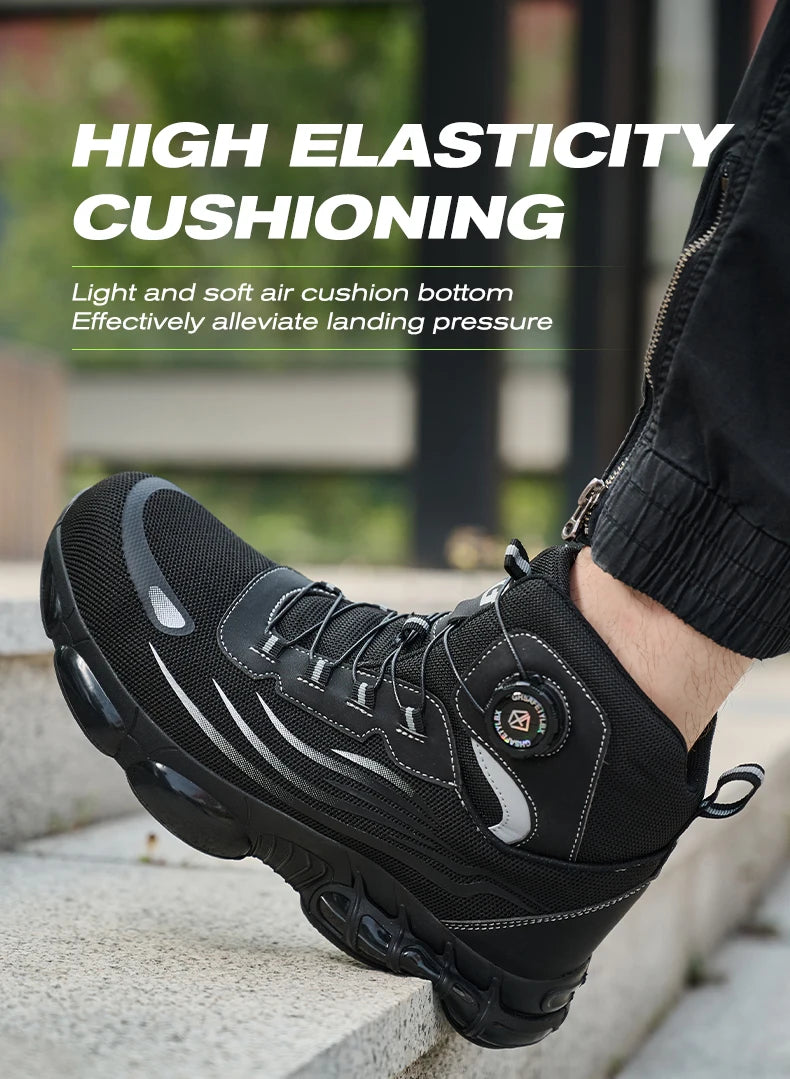 High Top Work Safety Boots Men Steel Toe Cap Work Shoes Rotating Button Indestructible Sneakers Protection Men Safety Shoes