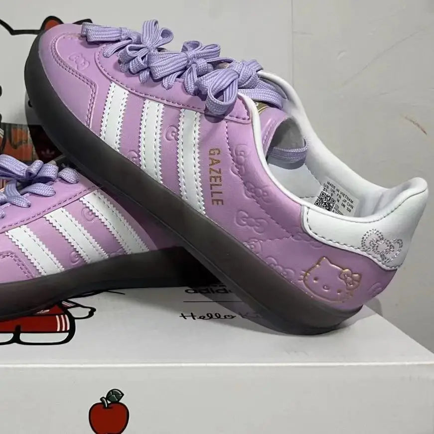 Original Hello Kitty Sneakers Cute Retro Low Cut Printed Flat Shoes Cartoon Student Fashion Color Blocked Striped Casual Shoes