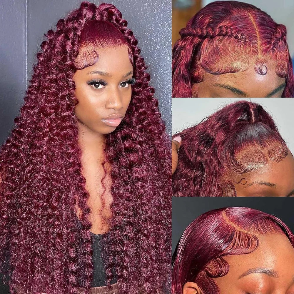 Red Wine 8 34 Inches Deep Wave 200 Density 13x4 99J Burgundy Lace Front Wig Brazilian HD Glueless Lace Frontal Human Hair Wig