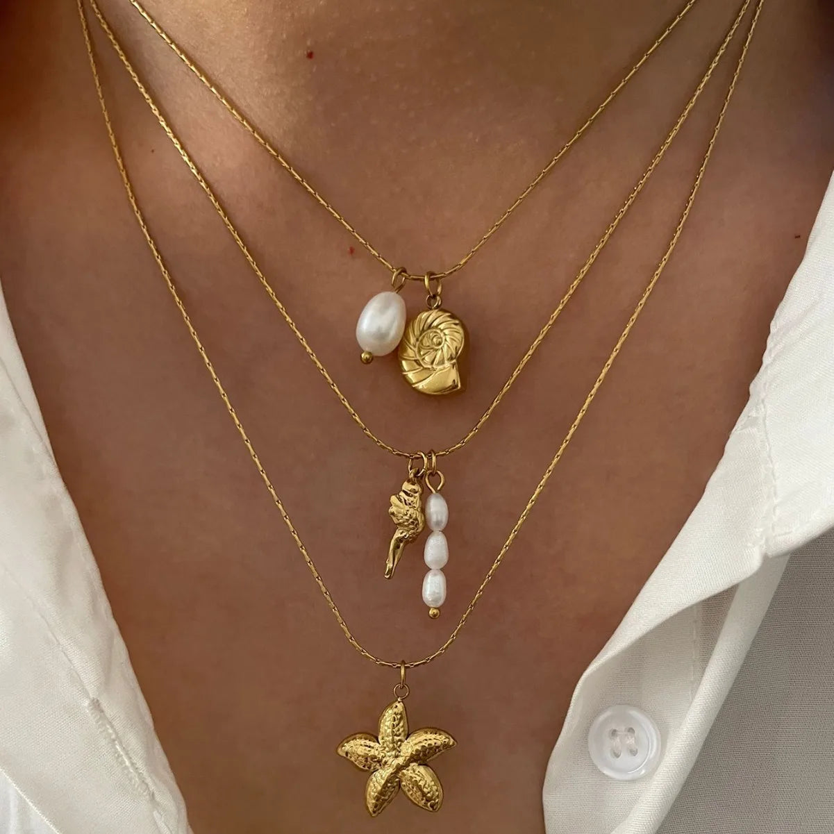 Summer Women's Starfish Conch Shell Necklace Fashion Stainless Steel Gold/Silver Color Crab Turtle Choker Beach Jewelry Gifts