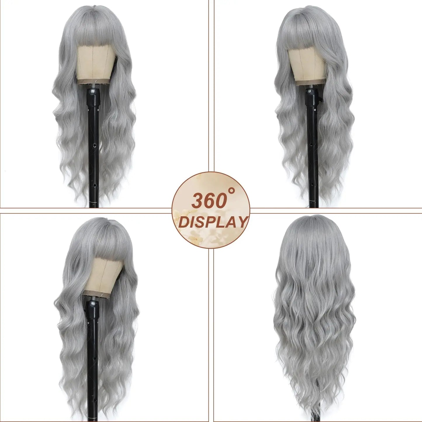 Gray long curly hair synthetic wig with big waves, Halloween cosplay wig, daily wig, high-temperature hair fiber wig set