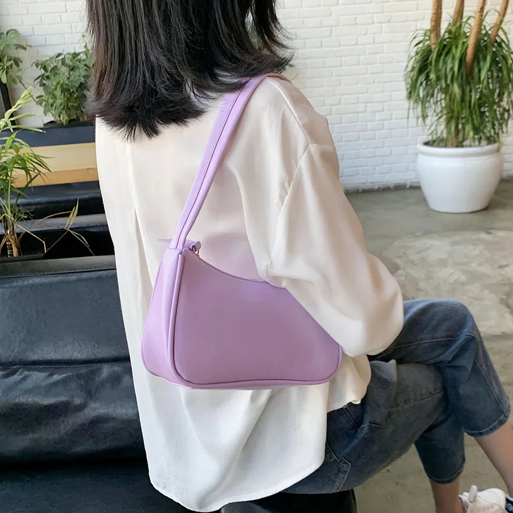 New Retro Soft PU Leather Women Shoulder Underarm Bags Casual Solid Color Small Top-Handle Handbags Ladies Fashion Shoulder Bags