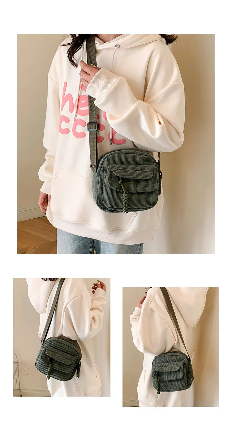 Corduroy Daily Handbag Fashionable Versatile Shoulder Bag for Women Multi-Compartment Zipper Closure Commute Women's Tote Bag