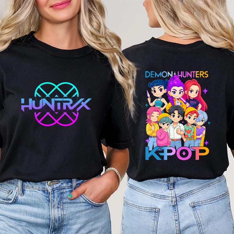 Kpop Demon Hunter HuntrX Print T-Shirts Fashion Casual Short Sleeve T-shirt Fashion Korean Anime Tshirts Women Clothes Tees Tops