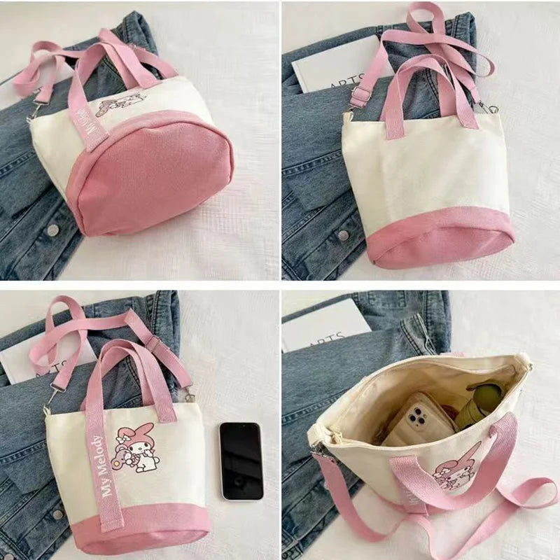 MINISO Sanrio Canvas Crossbody Bag Cute Fashion Handbag Bucket Bag Large Capacity Commuter Girl Gift