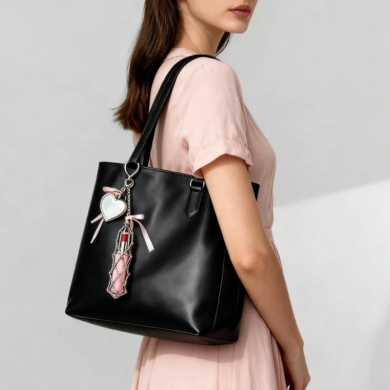 New Portable Lipstick Bag Women Metal Chain Mesh Pouch Stainless Steel Lipstick Holder Case Love Charm Keyrings Accessory