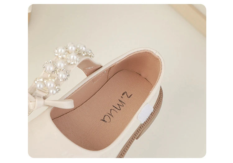 Children's Leather Shoes Glossy PU Black School Girl Shoes Fashion Sweet Kids Princess Soft Bottom Mary Jane Shoes Side Bowknot