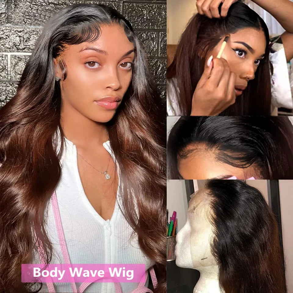 V Part Wig Ombre Reddish Brown Human Hair Remy Raw 28 30 Inch 250% No Glue Brazilian Loose Wavy V Part Human Hair Wigs for Women