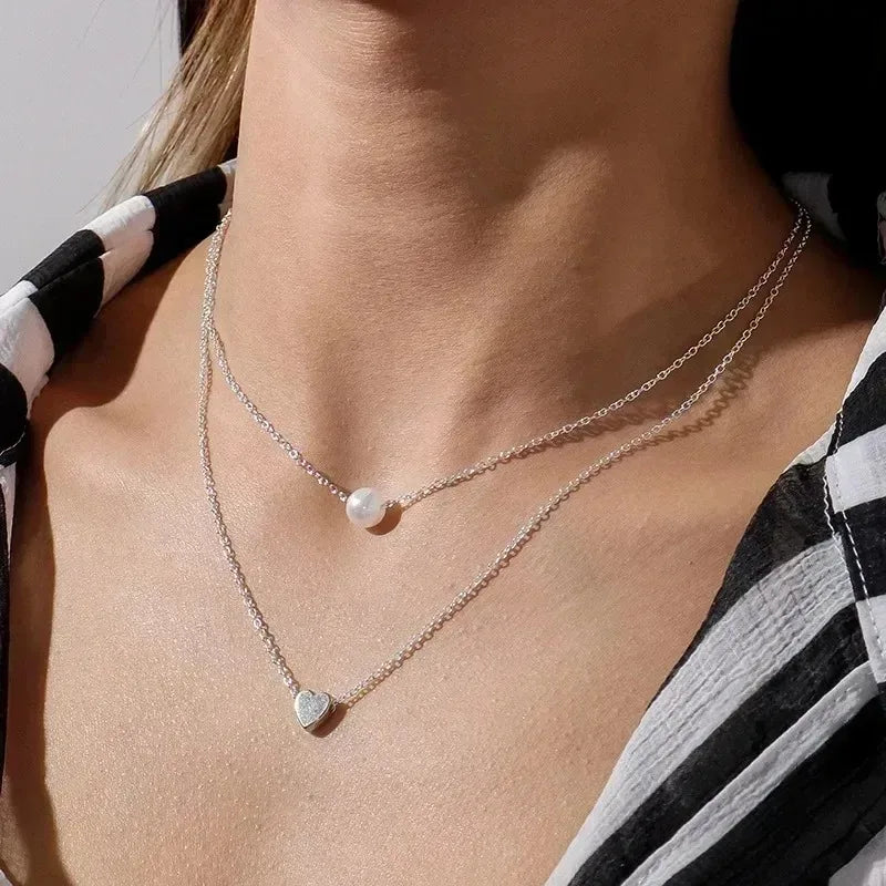 2025 New Women's Pearl Necklace Kpop Gold Color Beads Pendant Necklaces Goth Double Layer Chain Choker for Women Fashion Jewelry