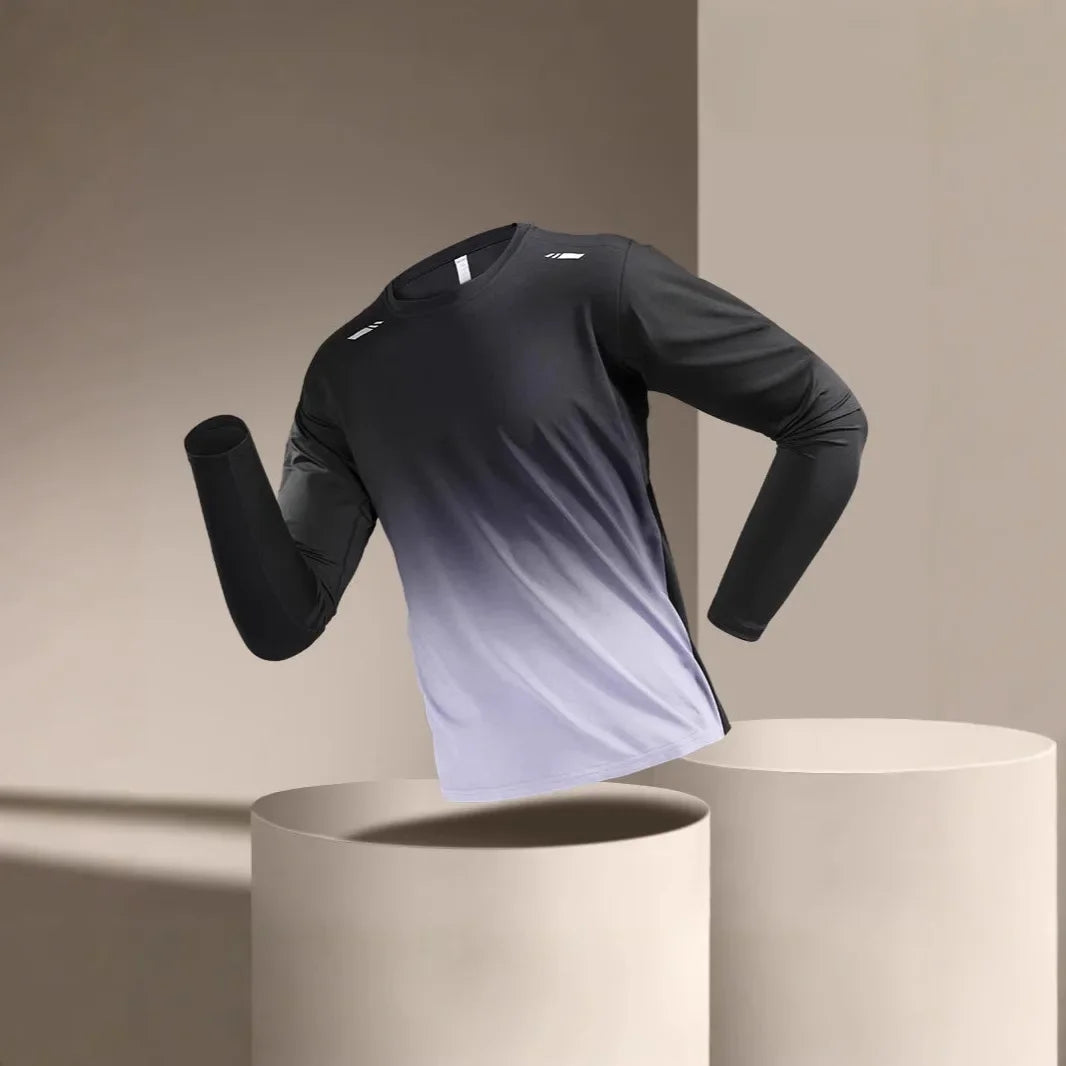 Quick Dry Ice Silk Men's T-Shirt Thin Sport Long Sleeve Loose Fitness Training Running Clothes New Style Summer Breathable Top