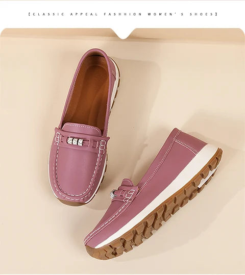 Women's casual flat shoes, 100 genuine leather shoes, lightweight spring and summer loafers, walking mom shoes