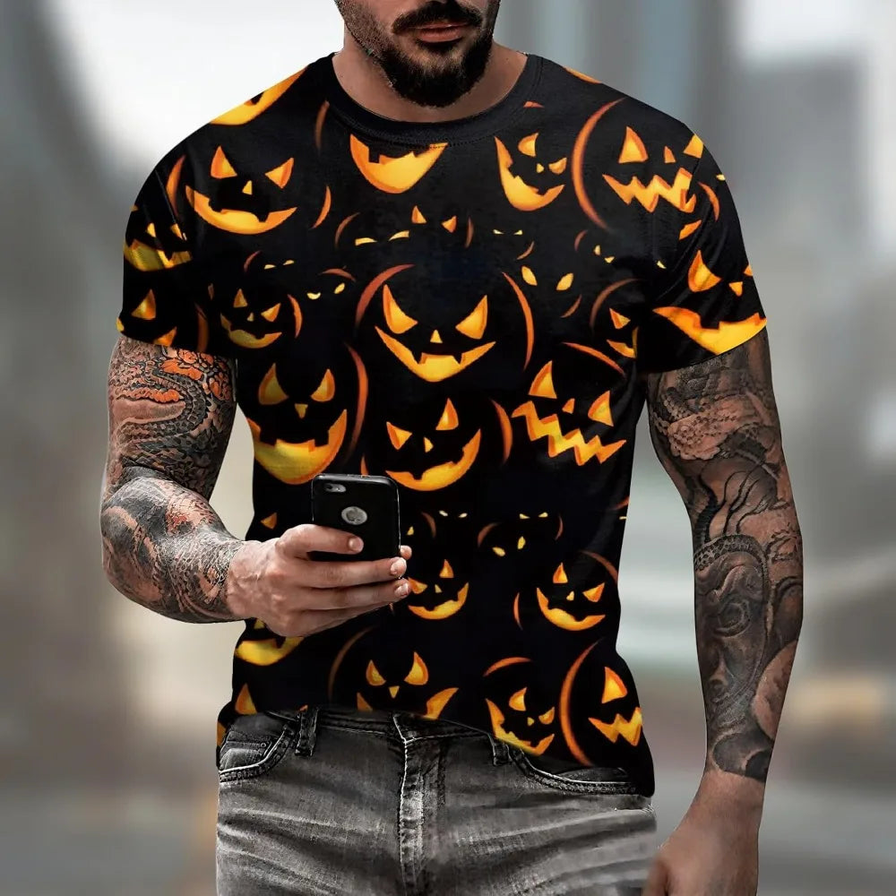 Men's Halloween T-Shirts 3D Skull Print Short Sleeve T-Shirt Casual Round Neck Novelty Street Fashion Shirts anime clothes