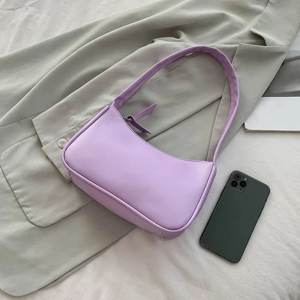 New Retro Soft PU Leather Women Shoulder Underarm Bags Casual Solid Color Small Top-Handle Handbags Ladies Fashion Shoulder Bags