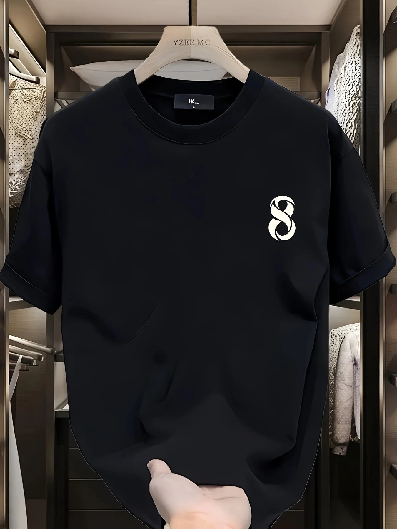 Men's 100% pure cotton fashionable casual loose sports trendy brand pattern printed round neck short sleeved T-shirt top