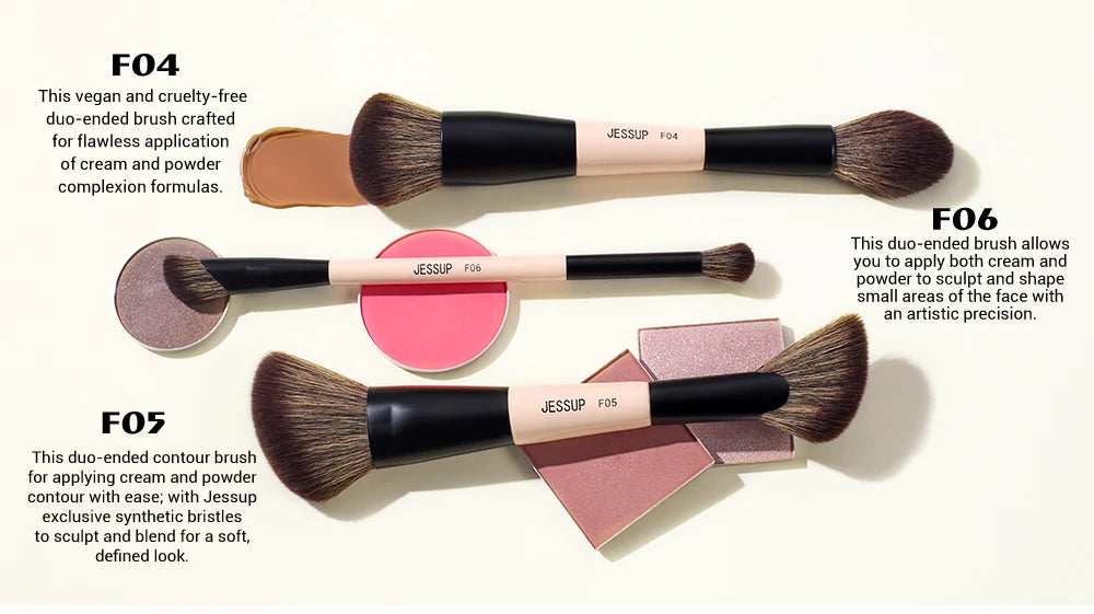 Jessup Makeup Brushes Set, 3/5/7pcs Double Sided Makeup Brush Foundation Eyeshadow Powder Blending,Cruelty-Free Peach Dust T600