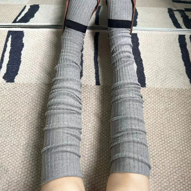 Spring Knee Length Stockings for ladies White Pile Socks Fashion GIrls JK Slimming Boots Sock Japanese Calf Sock Cotton Footwear