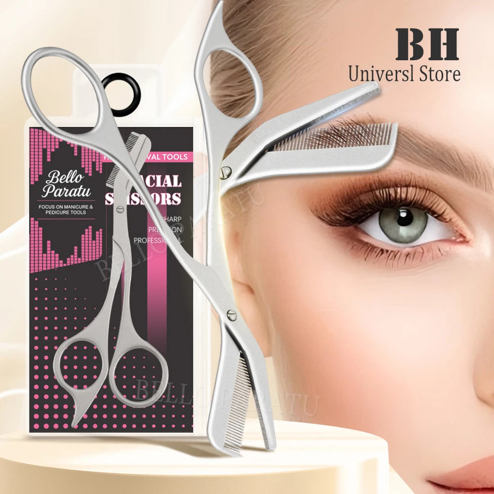 1Pcs Eyebrow Trimming Scissors with Combs Professional Eyebrow Trimmer Stainless Steel Grooming Eyebrow Shaping Scissors Tools