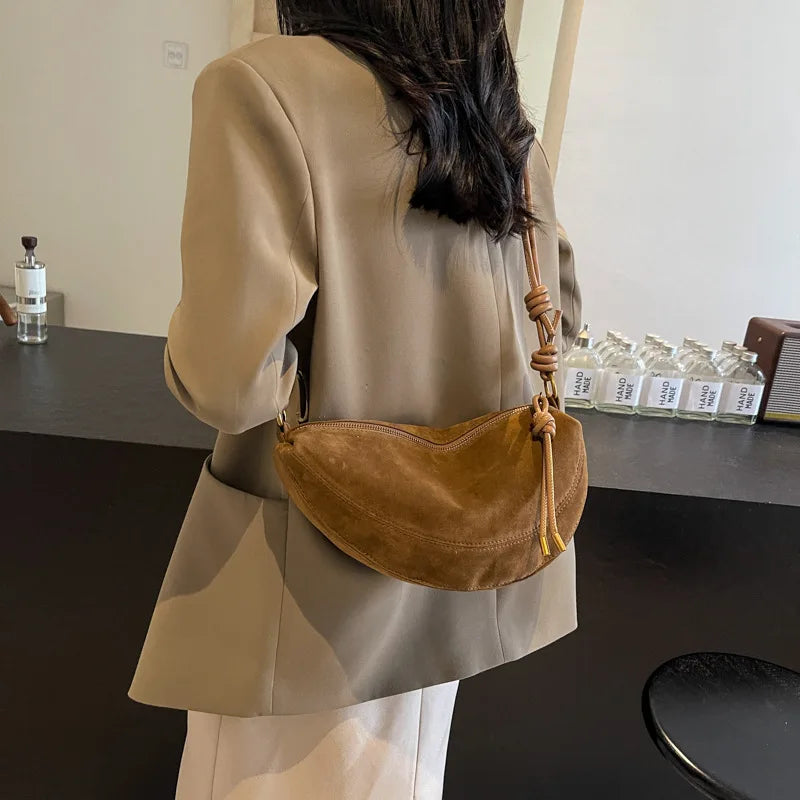 Faux Suede Super Popular Niche Suede Shoulder Bag for Women 2025 Hot Sale Single Crossbody Bags Underarm Dumpling Sweet Bags