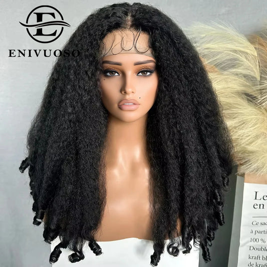 Afro Curly Synthetic Lace Wig For Black Women 200% Density Kinky Straight HD Transparent Lace Front Wigs with Bouncy Curly Ends