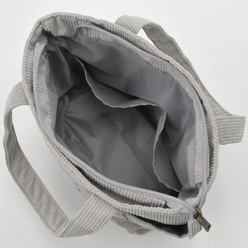 Miniso Corduroy Snoopy Tote Bag Casual Handbag Students Large CapacityTote Bag Zipper Shoulder Bag