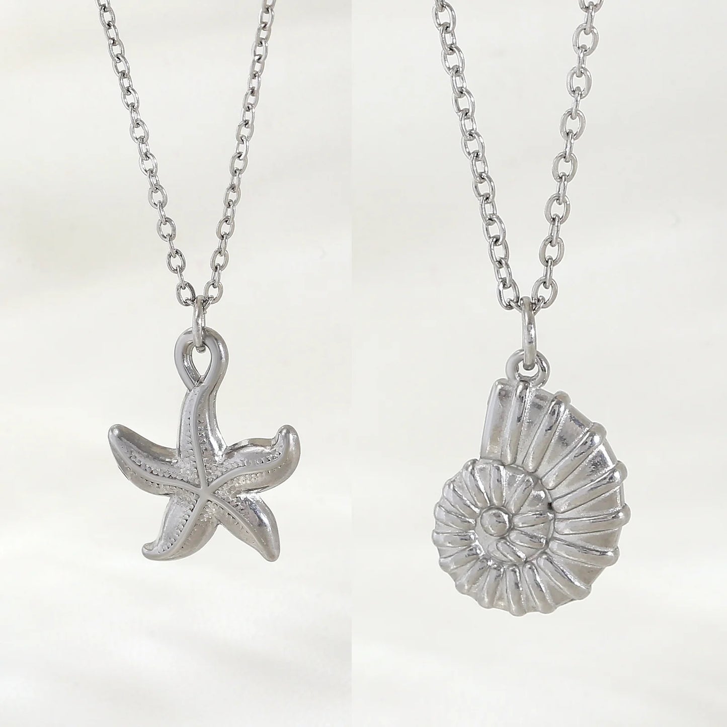 MHS.SUN Starfish Shell Conch Pendant Necklaces For Women Men Stainless Steel Trendy Chain Choker Beach Jewelry Summer Party