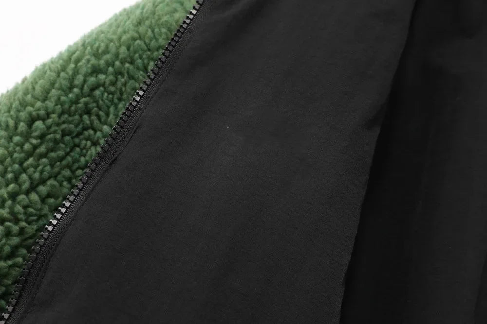 Vintage American Style Double-Sided Wearable Black Eight Ball Flocking Woolen Jacket Zipper For Men And Women Casual Use