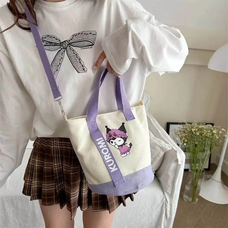 MINISO Sanrio Canvas Crossbody Bag Cute Fashion Handbag Bucket Bag Large Capacity Commuter Girl Gift