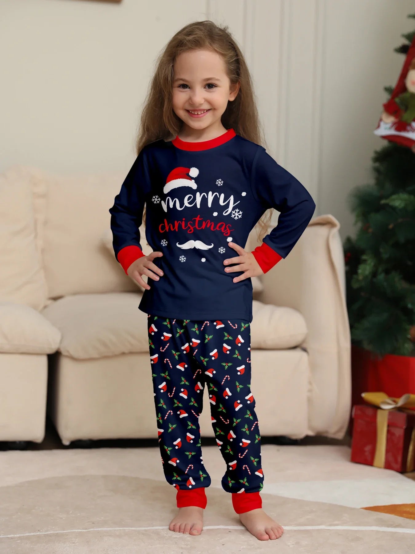 New Merry Christmas Print Mom Daughter Dad Son Matching Pajamas Set 2 Pieces Suit Soft Loose Loungewear Xmas Family Look Pyjamas