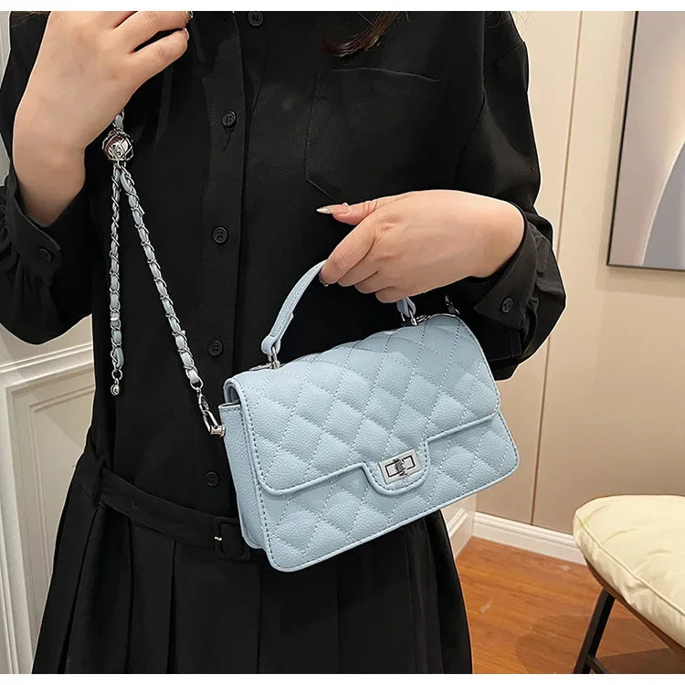 Small Square Lattice Chain Crossbody Bag Women's Shoulder Handbag Simple Handheld Underarm Bag Hot Sale Of The Season New Versat