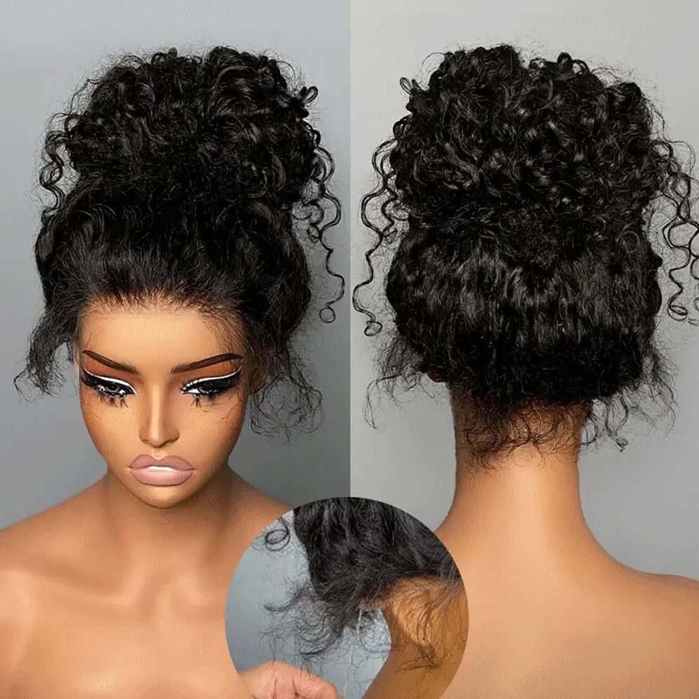 250 Density Hidden Strap 360 Full Lace Front Wig Human Hair Pre Cut Invisible Strap Deep Wave 360 Glueless Wigs with Drawstring