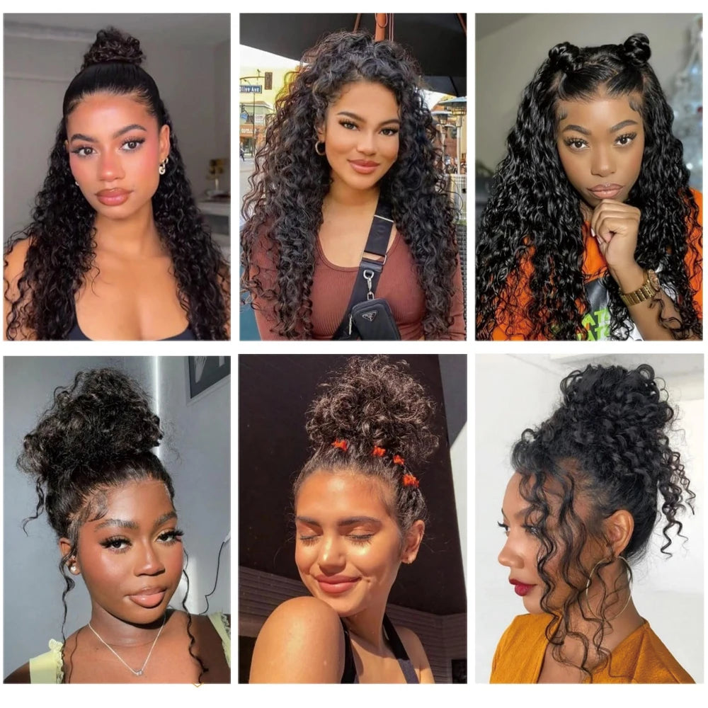 250 Density Hidden Strap 360 Full Lace Front Wig Human Hair Pre Cut Invisible Strap Deep Wave 360 Glueless Wigs with Drawstring