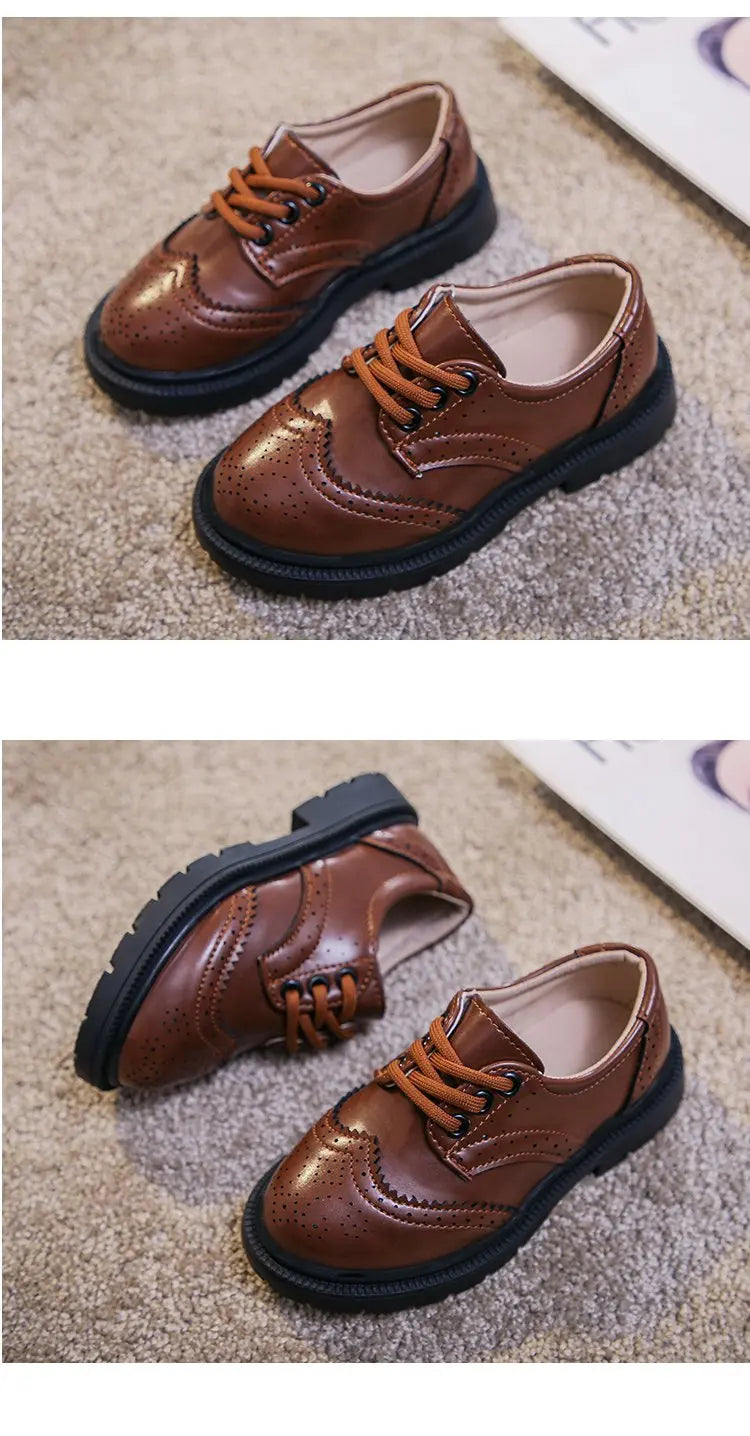 Boys Formal Shoes Girls Leather Shoes Black for School Party Wedding Lace-up Kids Oxfords Classic Fashion Soft 26-36 Breathable