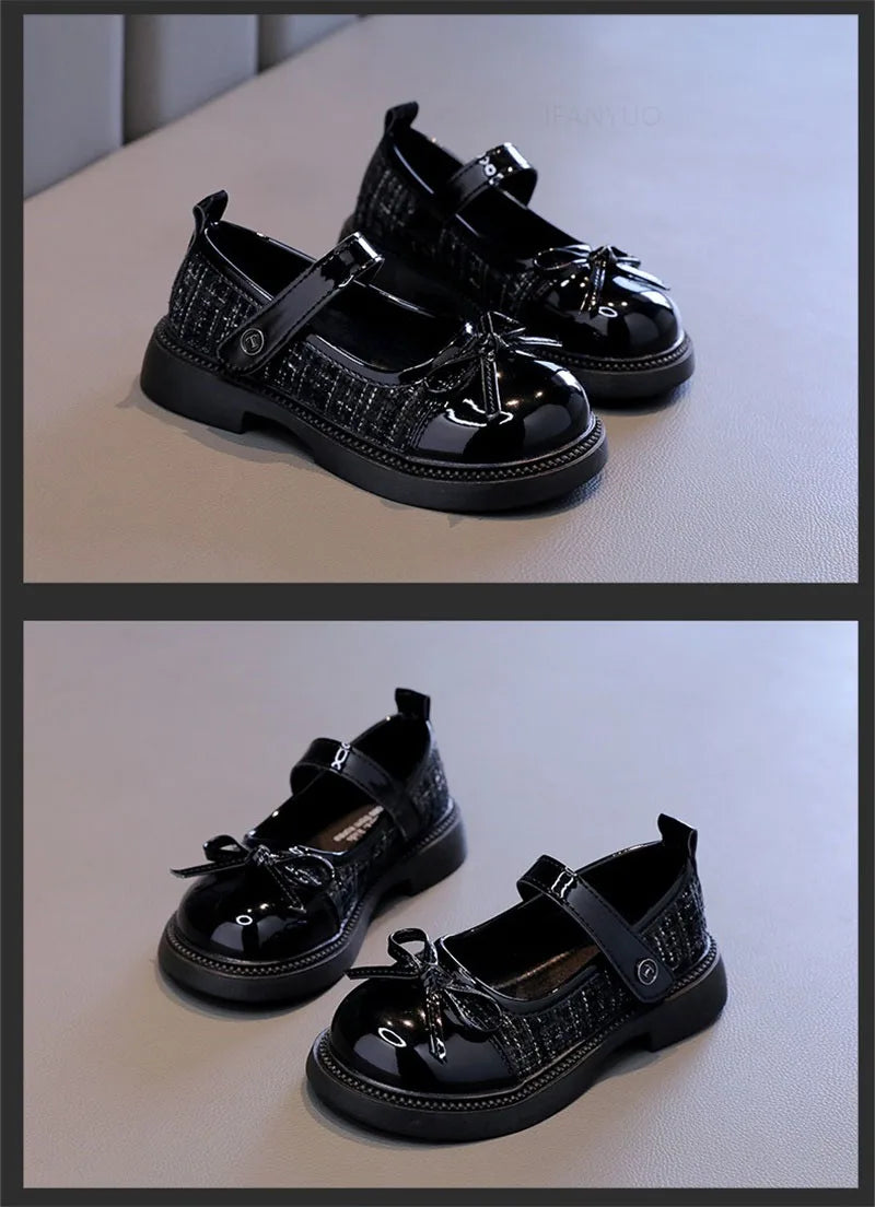 Spring Autumn Children's Leather Shoes with Bowknot Versatile Girls Fashion Mary Jane Shoes Causal Patchwork Kids Princess Shoes