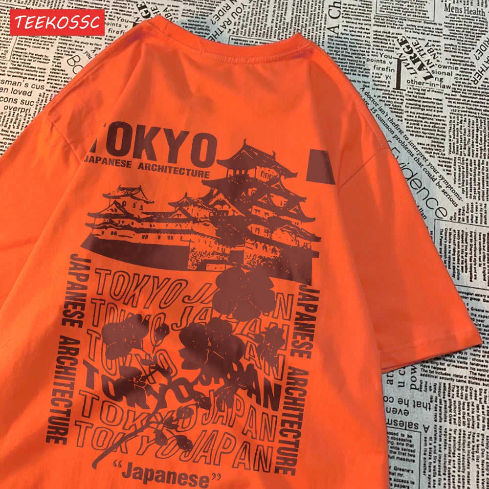Trend Cotton Women'S T-Shirts Japanese Tokyo Sakura Printed Streetwear Soft Breathable Oversize Summer Street Female Clothes