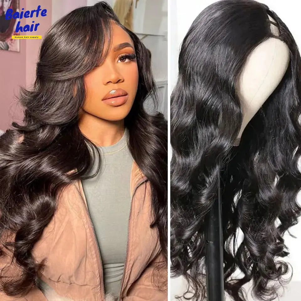 U V Part Wig Human Hair 100% Remy Raw Human Hair 32 34 Inch 250% No Glue  Brazilian Loose Wavy V Part Human Hair Wigs for Women