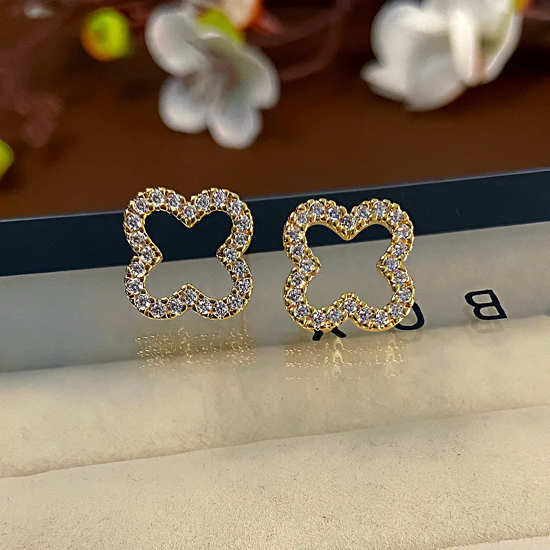 New Simple Hollow Four Leaf Clover Earrings for Women 2025 Trend Jewelry Gift for Her