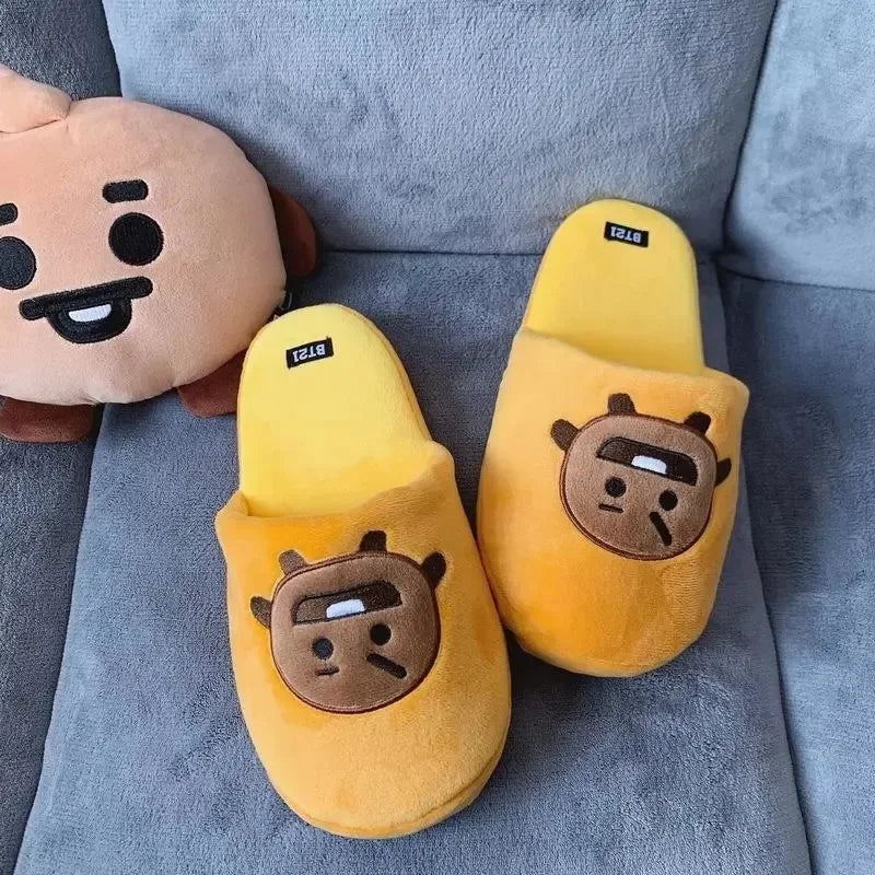 Anime BT21 Kawaii Plush Cotton Slippers Chimmy Cooky Women Fashion Spring Autumn Indoor Non-Slip Slippers
